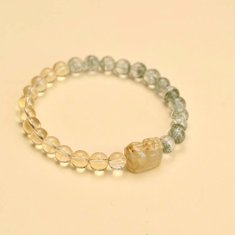 Natural Green Phantom Quartz and Citrine Pixiu Bracelet - Touch Bling