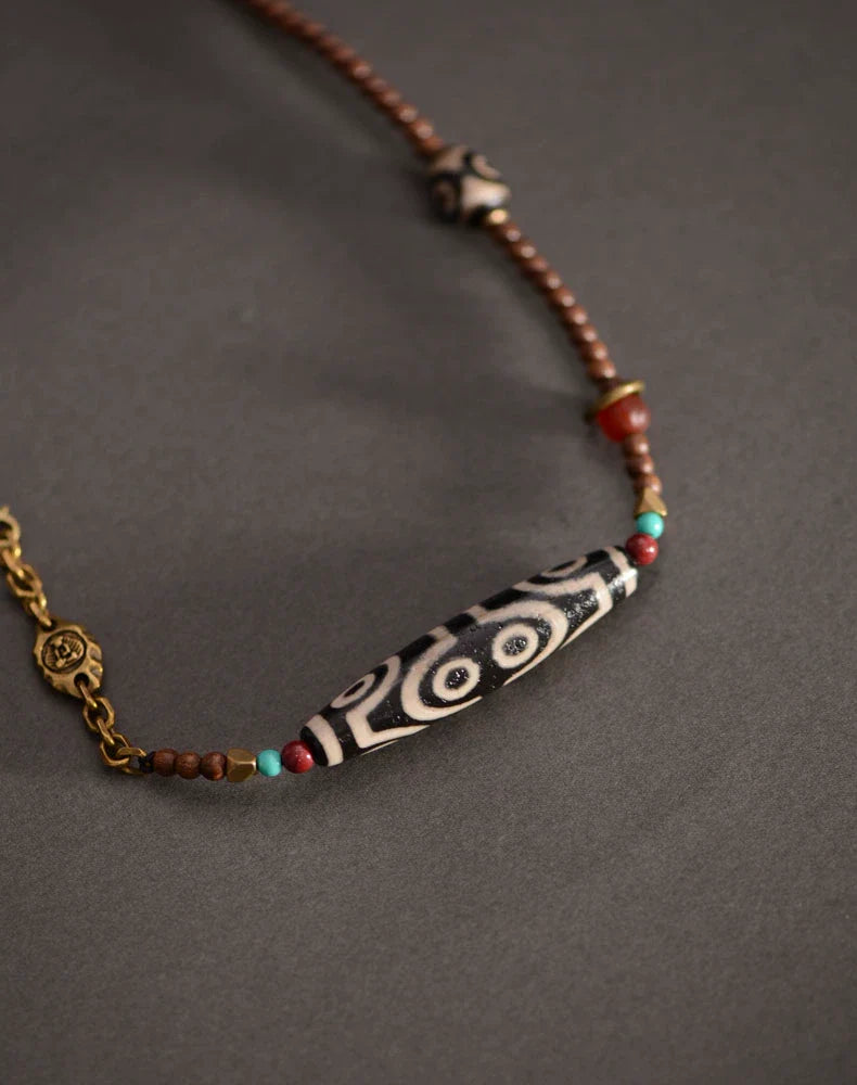 Golden Sandalwood Tibetan Dzi Beads Pendant 58mm