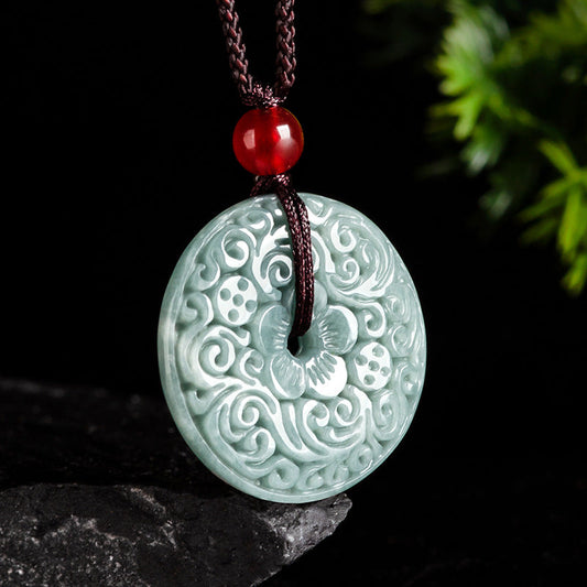 Carved Jadeite Peaceful Pendant – Natural A-Grade Jade, Adjustable 70cm Cord - Touch Bling