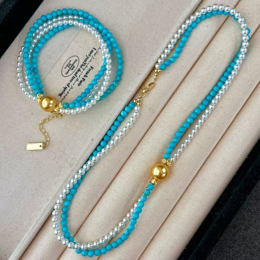 Vintage Faux High Quality Pearl Necklace Turquoise Clavicle Chain Necklace - Touch Bling