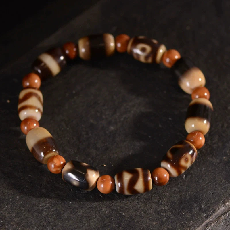 Agate Dzi Bead Bracelet with Cook Round Beads - Touch Bling