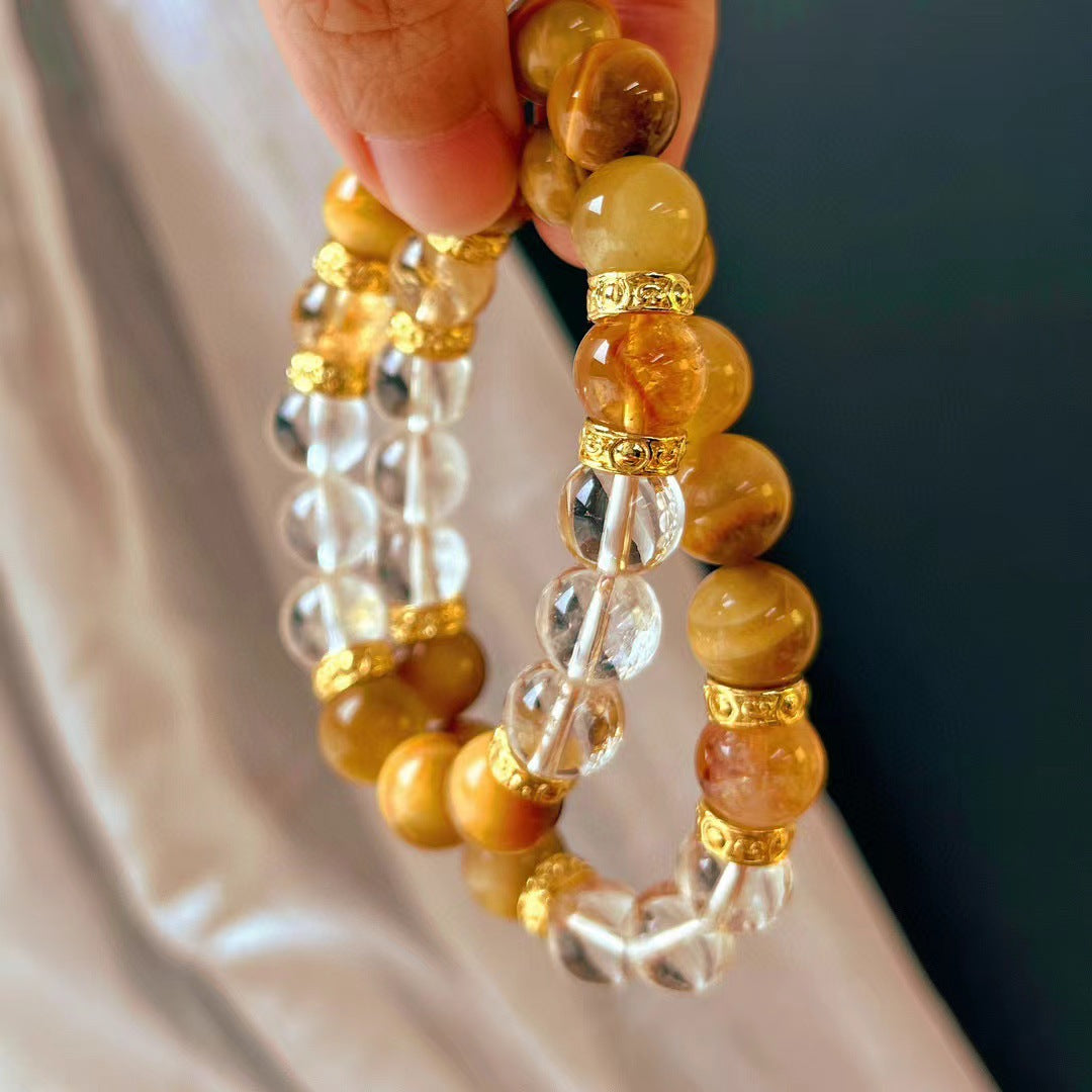 High Quality Natural Tiger's Eye Stone Bracelet Natural Citrine White Crystal Bracelet Handmade Bracelet - Touch Bling