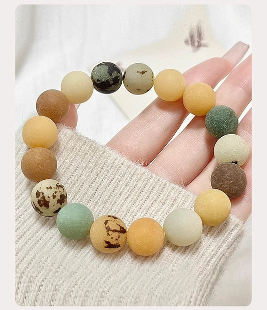 Natural Skin Bodhi Seed Polished White Jade Bodhi Bracelet - Touch Bling