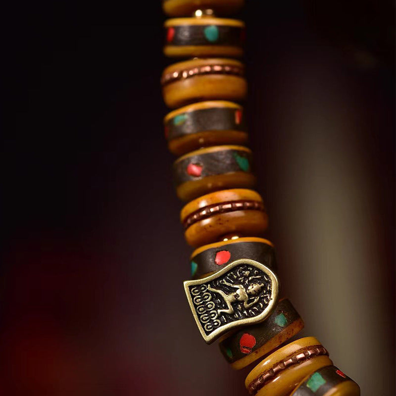 Tibetan Camel Bone Bead Bracelet with Old Copper Inlay – Handcrafted Tibetan-Style Prayer Bead Bracelet - Touch Bling