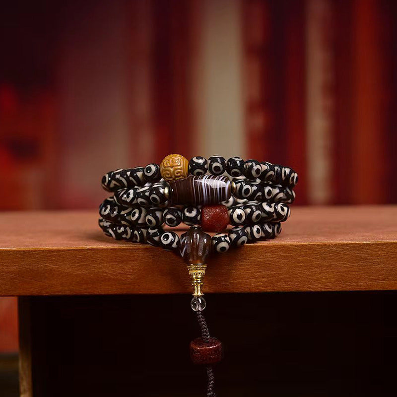 Natural Tiger Tooth Dzi Beads 108 Beads Mala Necklace - Touch Bling