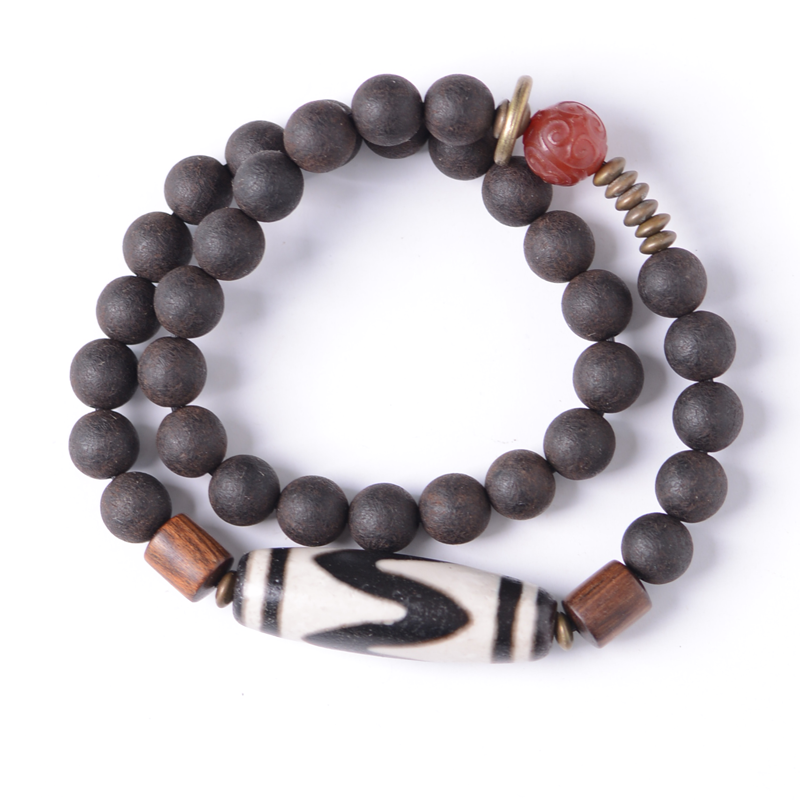 Ebony Tiger Tooth Dzi Beads Bracelet
