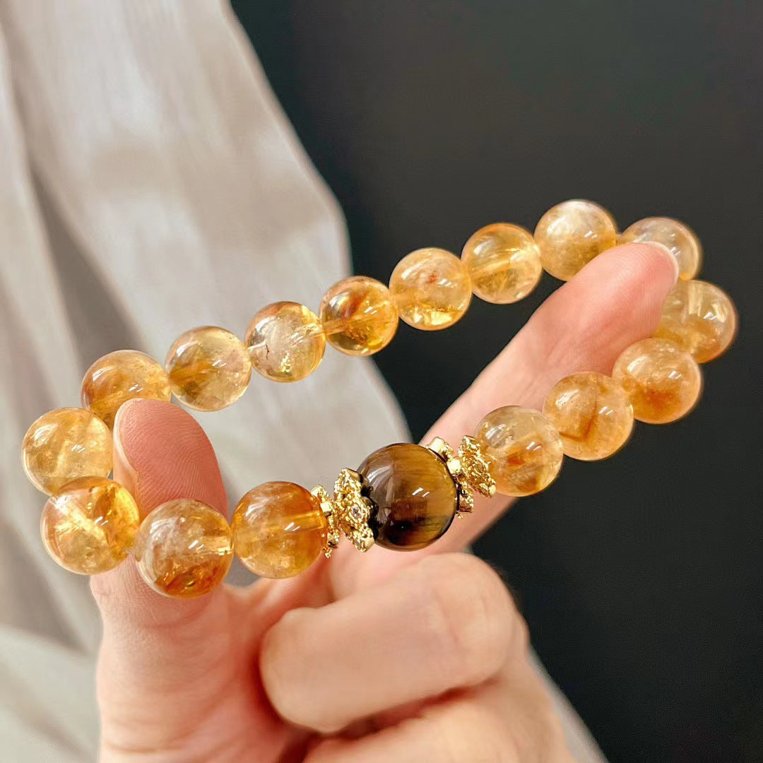 10MM Retro Natural Citrine Tiger's Eye Bracelet Handmade Beaded Bracelet Maillard Style - Touch Bling