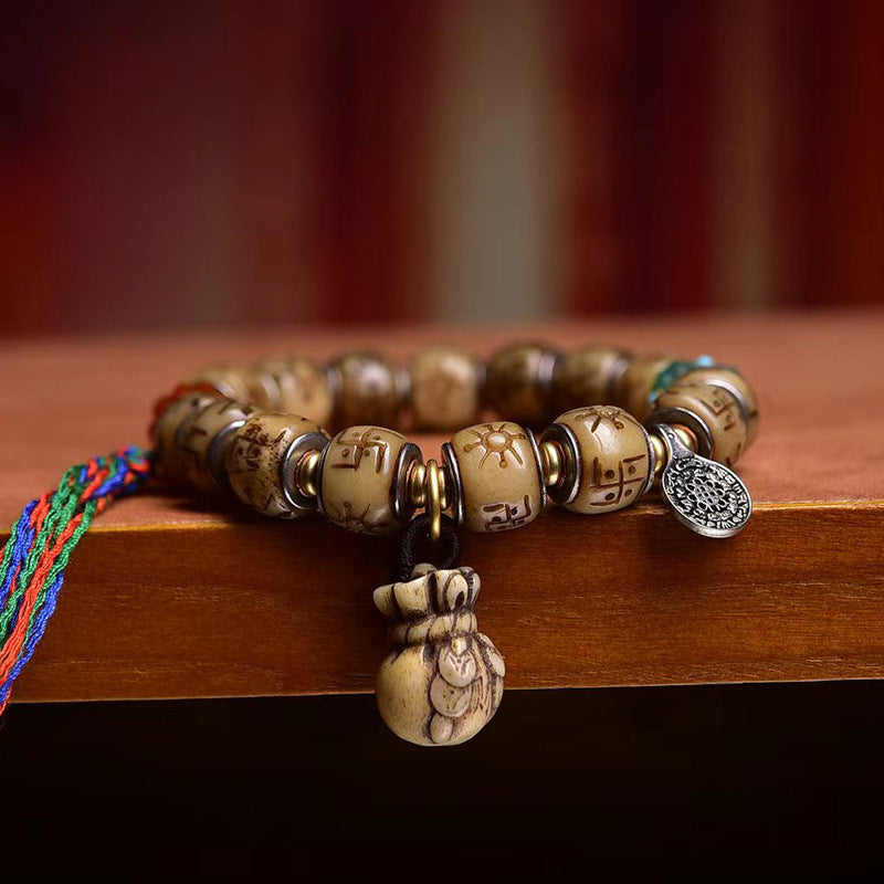 Tibetan Antique Silver Inlaid Camel Bone Bracelet – Handcrafted Tibetan-Style Beaded Bracelet - Touch Bling