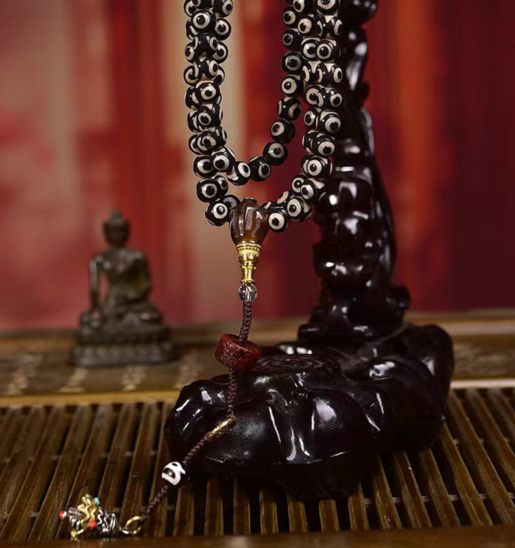 Natural Tiger Tooth Dzi Beads 108 Beads Mala Necklace - Touch Bling
