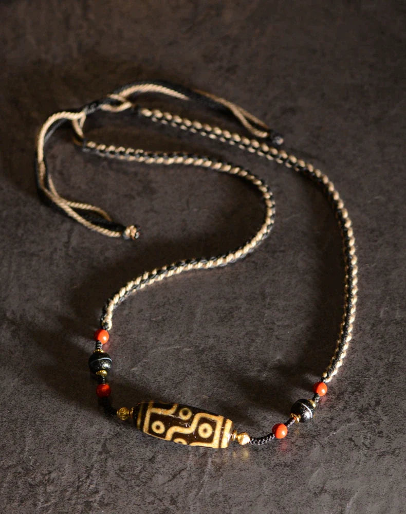 Charm Dzi Beads Necklace Tibetan Hand-Woven Dzi Stone Beads