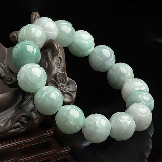Natural Myanmar A-Grade Jadeite Lotus Bead Bracelet – Elegant Lotus Flower Design - Touch Bling