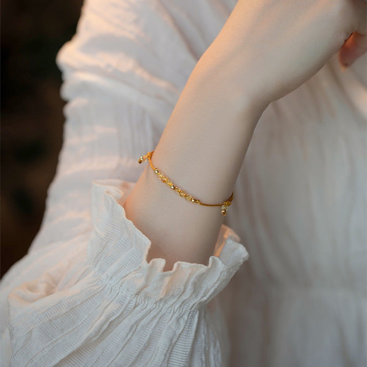Natural Rutilated Quartz DIY Hand-woven Women's Adjustable Crystal Bracelet - Touch Bling