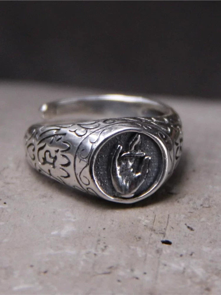 S925 Sterling Silver Vintage Silver Bergamot Orchid Finger Ring, Open Ring - Touch Bling