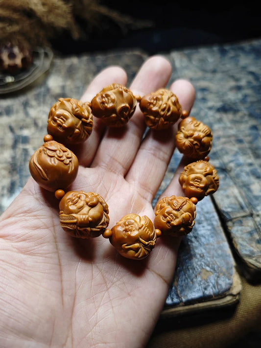 Buddha3bodhi Carved Raw Olive Pits Maitreya Buddha Bead Bracelet - Touch Bling