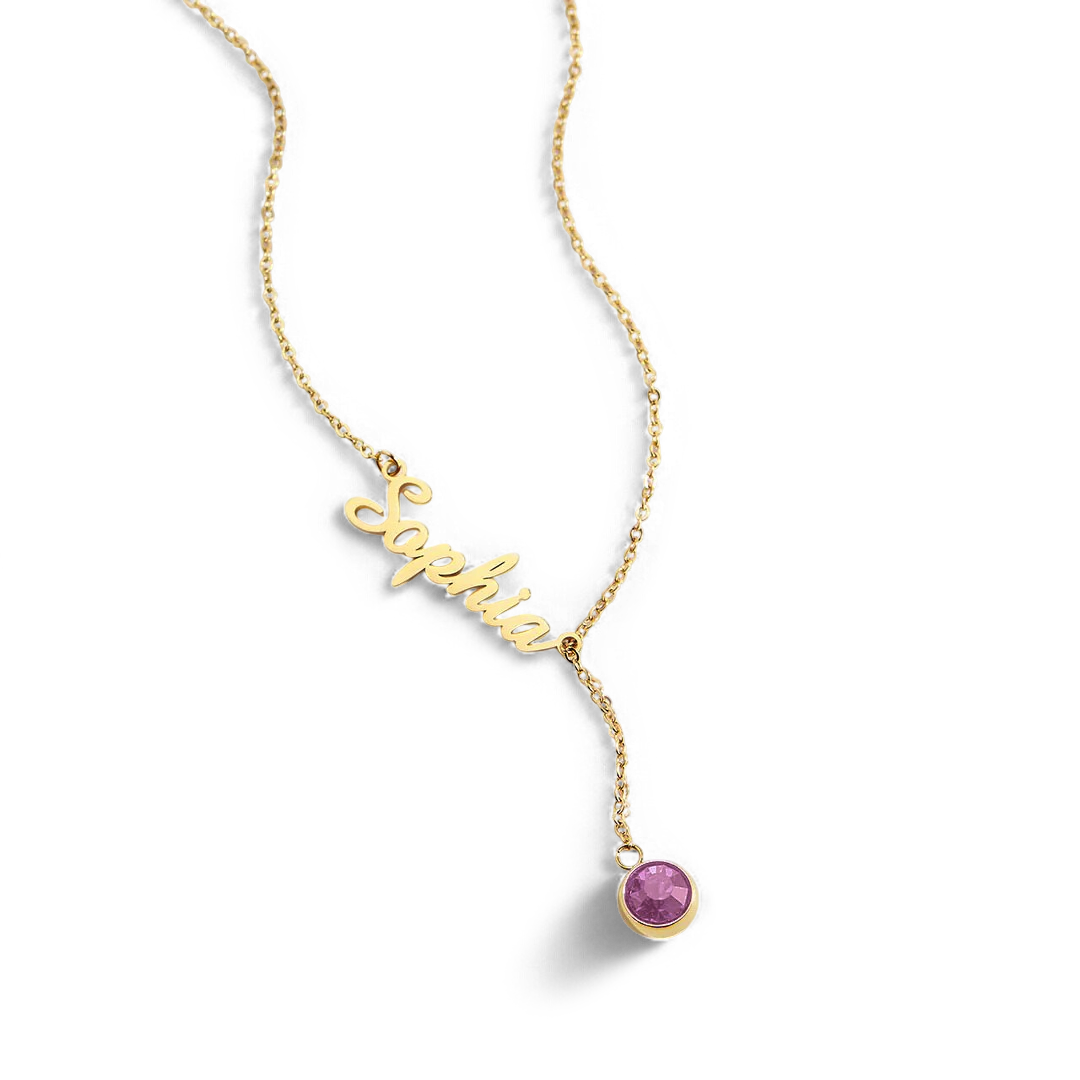 Birthstone Lariat Name Necklace