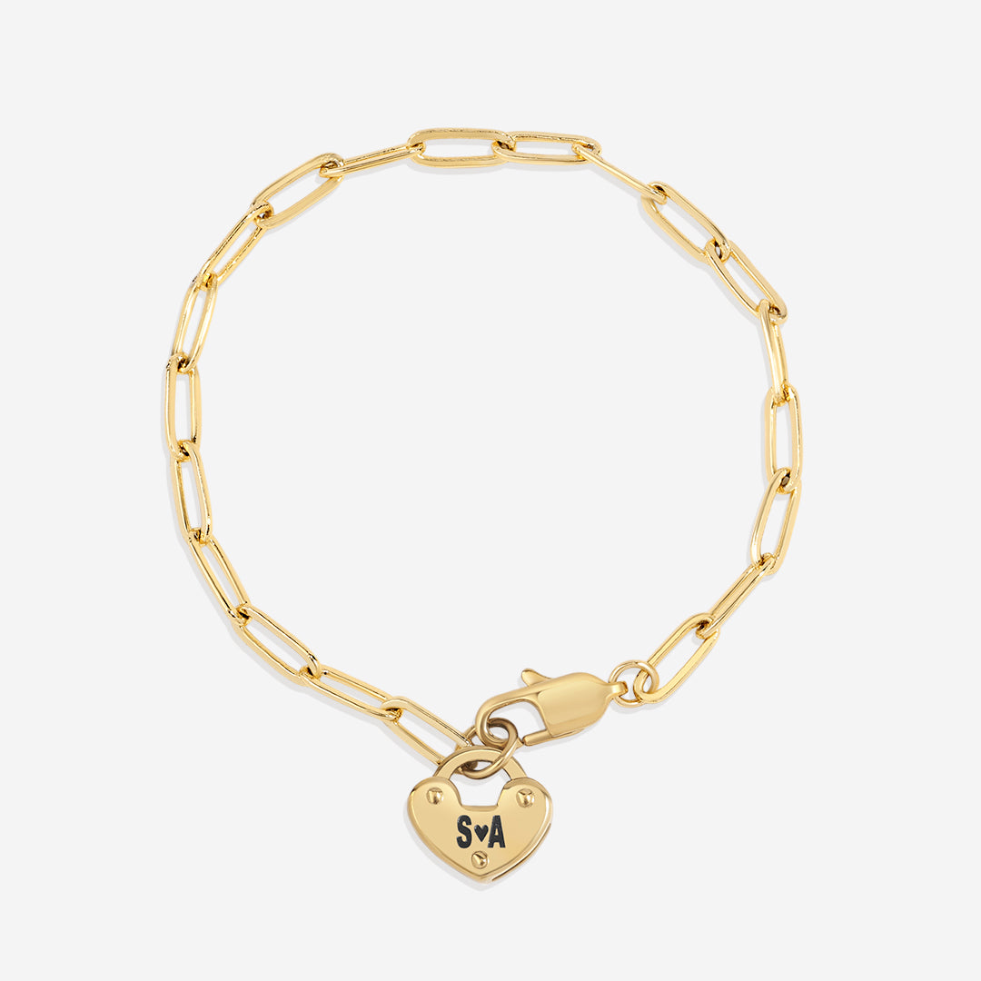 Personalized Padlock Heart on Paperclip Chain Bracelet