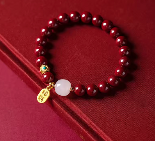 Prosperity & Luck Red Bead White Jade Bracelet
