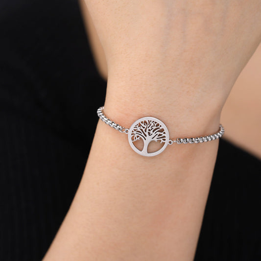 Tree of Life Stainless Steel Box Chain Bracelet