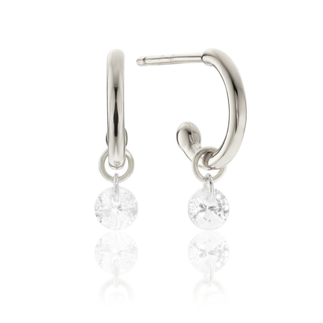 Pendientes colgantes de plata con diamantes