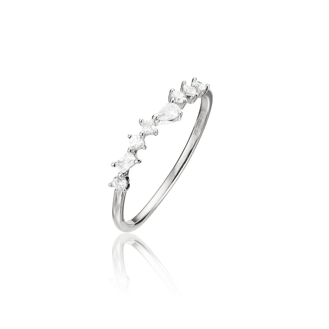 Anillo de plata con diamantes en racimo mixto