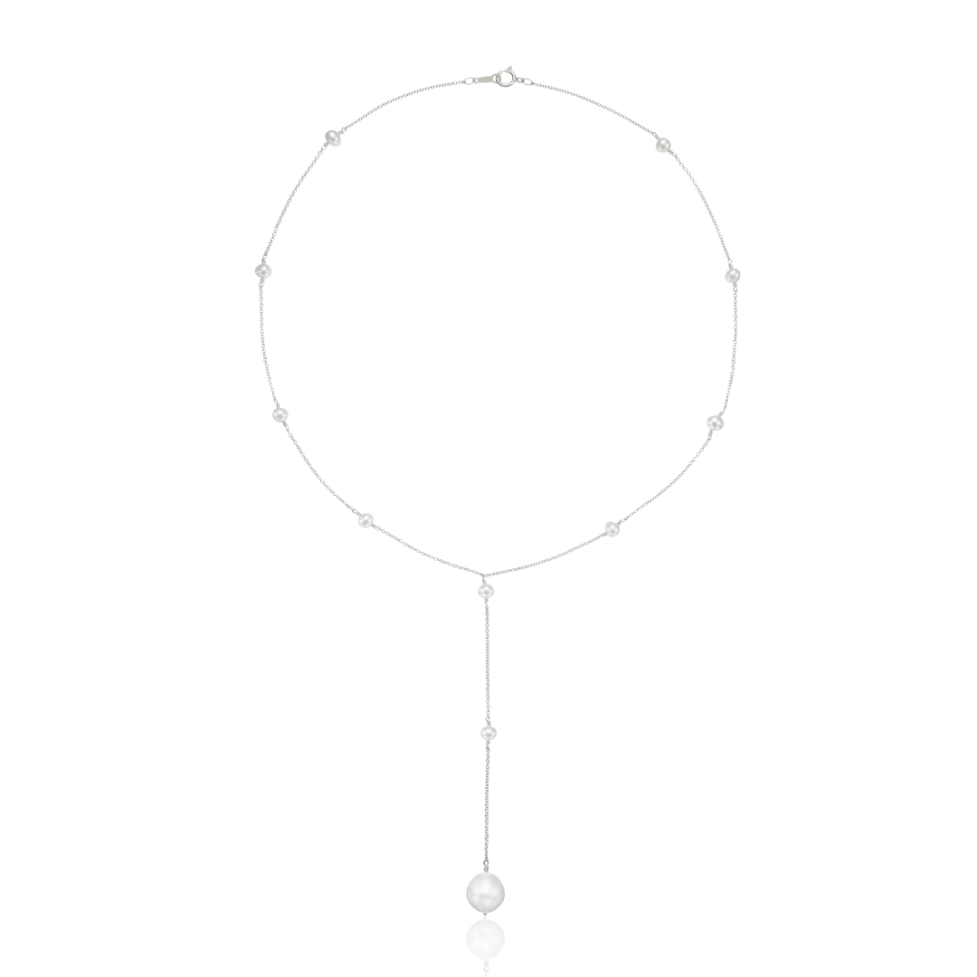 Collar de lazo con múltiples perlas en oro blanco macizo