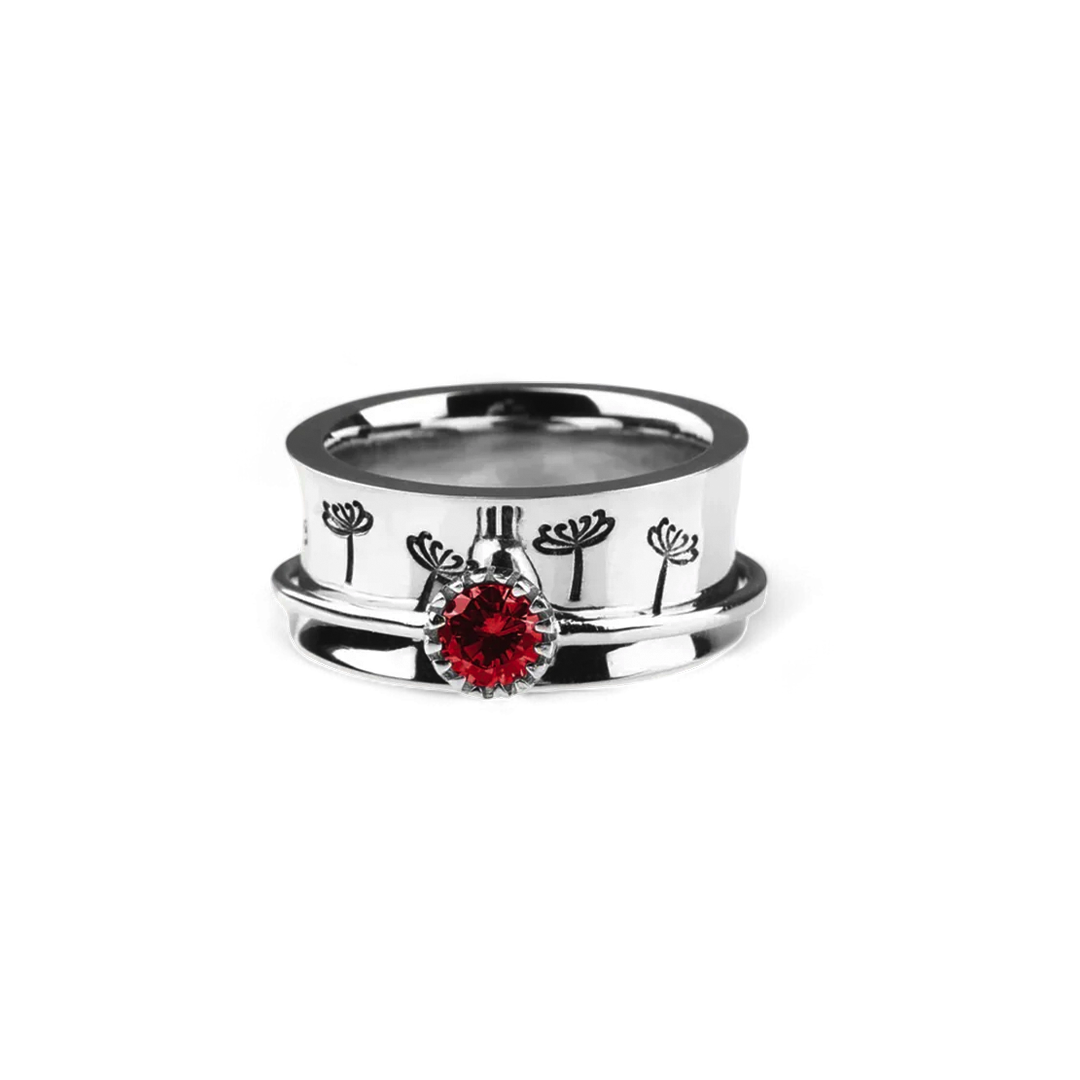 Silver Dandelion Birthstone Spinning Fidget Ring