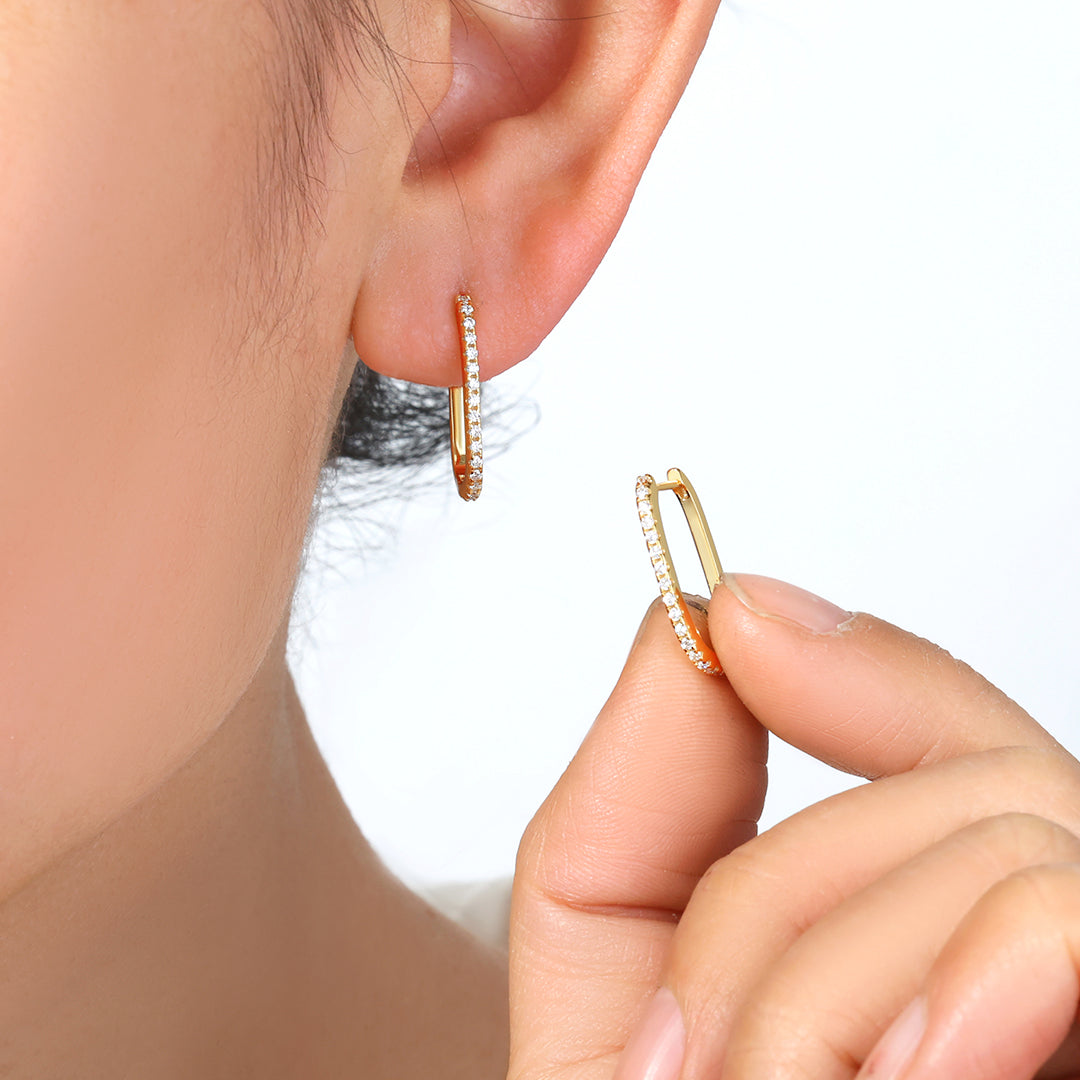 Pendientes de aro con pavé cuadrado