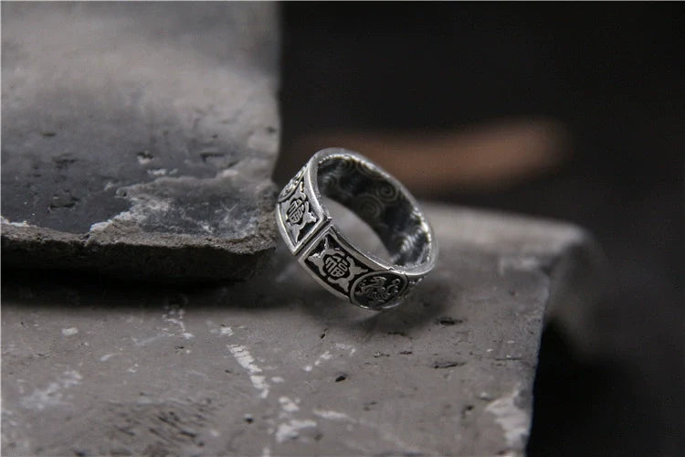 Handmade Sliver Ring Retro and Old Lucky Character Four Divine Beast Ring - Touch Bling