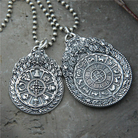 Sterling Silver S925 Vajra Pestle Zodiac Jiugong Pendant, Kirin Beast Gossip Pendant - Touch Bling