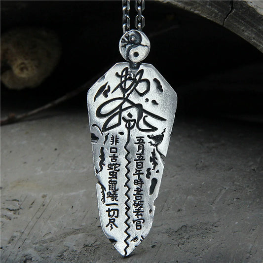 S925 Edict Taiji Bagua Sterling Silver Pendant Body Protection Wulei Order Plate Pendant - Touch Bling