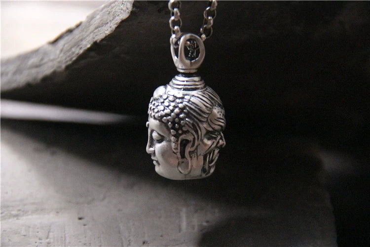 S999 Sterling Silver Necklace Double-Sided Buddha and Demon Pendant - Touch Bling