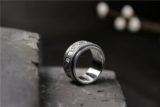 Rotatable Six-Character Mantra Ring s925 Sterling Silver Ring - Touch Bling