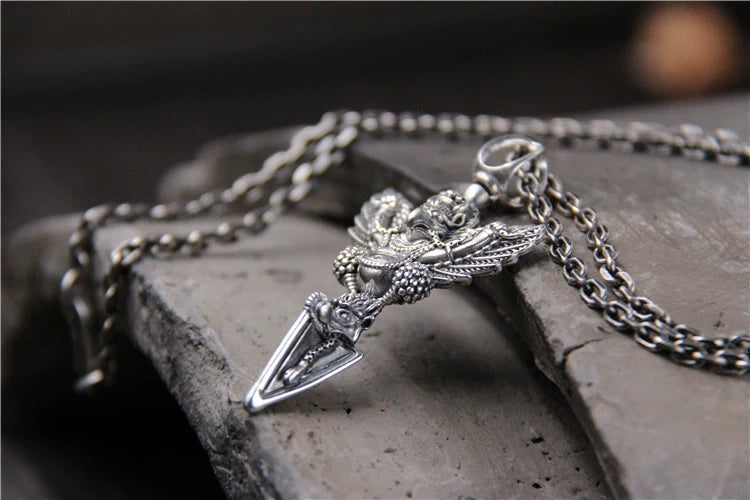 S925 Sterling Silver Retro Carved Vajra Pestle Men's Pendant - Touch Bling