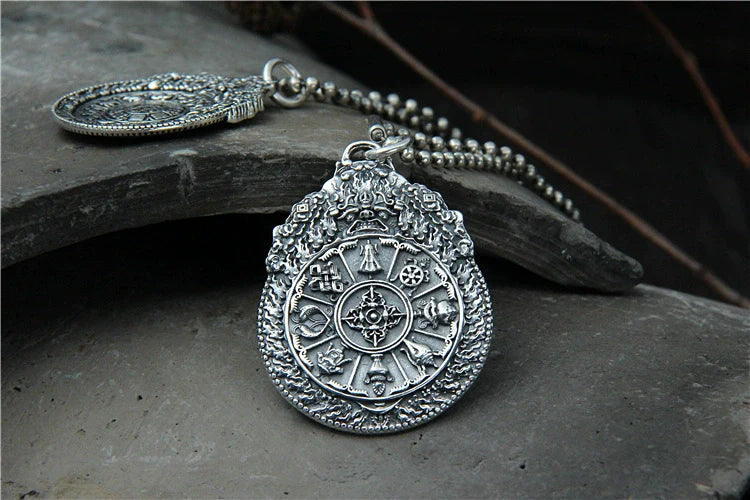 Sterling Silver S925 Vajra Pestle Zodiac Jiugong Pendant, Kirin Beast Gossip Pendant - Touch Bling
