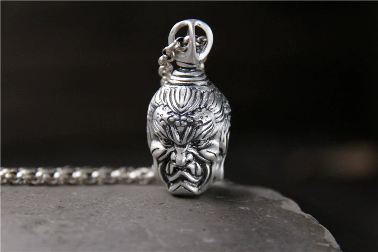 S999 Sterling Silver Necklace Double-Sided Buddha and Demon Pendant - Touch Bling