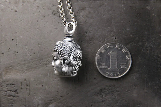 S999 Sterling Silver Necklace Double-Sided Buddha and Demon Pendant - Touch Bling