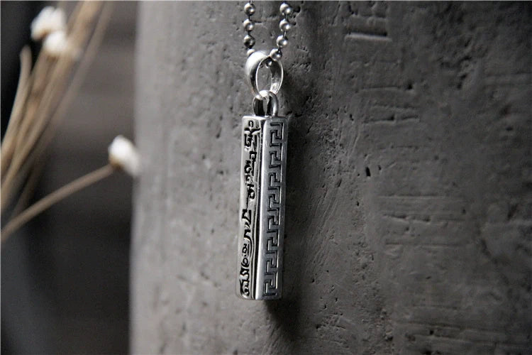 S925 Sterling Silver Sanskrit Six Character Mantra Pendant - Touch Bling