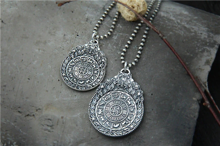 Sterling Silver S925 Vajra Pestle Zodiac Jiugong Pendant, Kirin Beast Gossip Pendant - Touch Bling