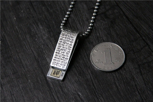 S925 Sterling Silver Retro Pure Silver Heart Sutra Pendant - Touch Bling