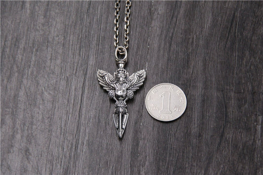 S925 Sterling Silver Retro Carved Vajra Pestle Men's Pendant - Touch Bling