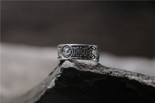 Handmade Sliver Ring Retro and Old Lucky Character Four Divine Beast Ring - Touch Bling