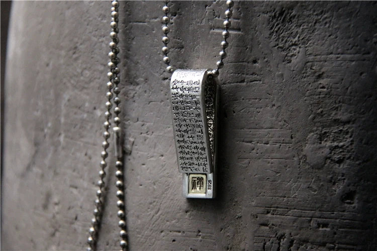 S925 Sterling Silver Retro Pure Silver Heart Sutra Pendant - Touch Bling