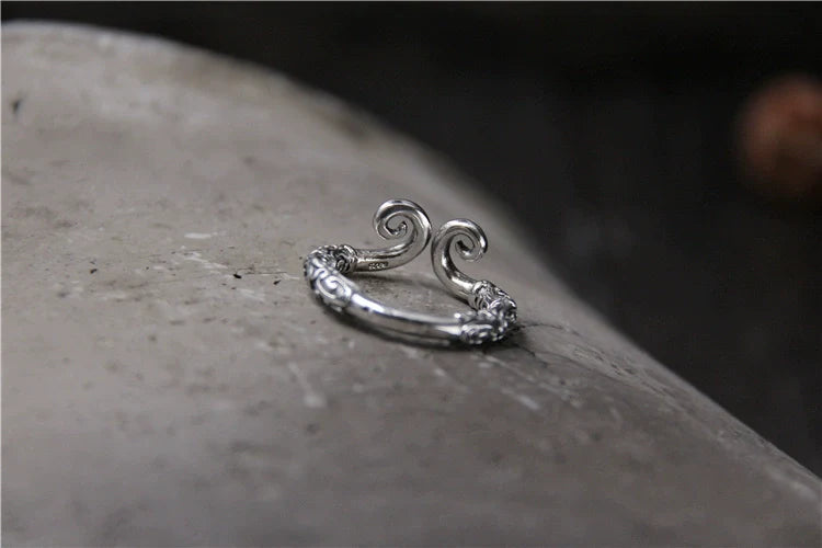 S925 Retro Thai Silver Ring Sun Wukong Tightening Spell Open Finger Ring for Men - Touch Bling
