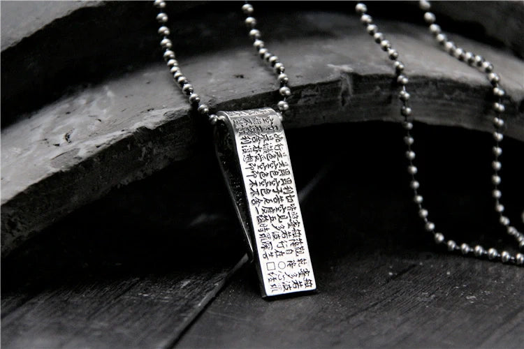 S925 Sterling Silver Retro Pure Silver Heart Sutra Pendant - Touch Bling