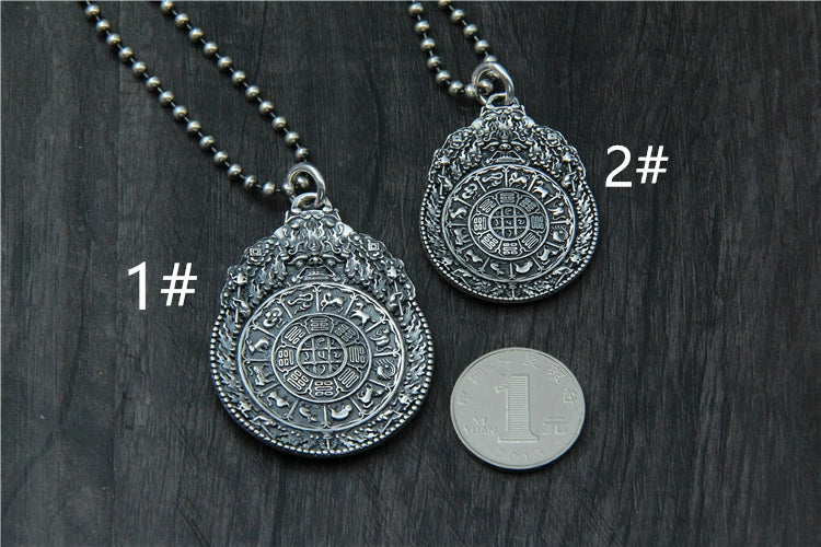 Sterling Silver S925 Vajra Pestle Zodiac Jiugong Pendant, Kirin Beast Gossip Pendant - Touch Bling