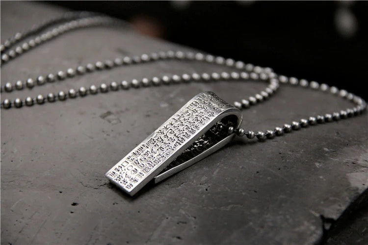 S925 Sterling Silver Retro Pure Silver Heart Sutra Pendant - Touch Bling