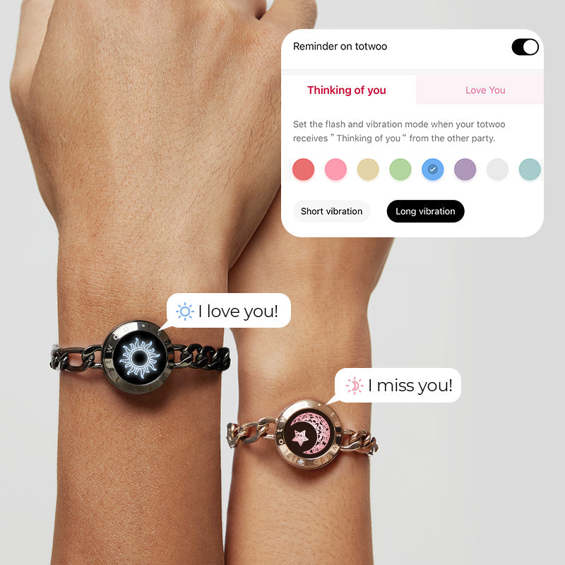 Sun&Moon Touch Bracelets with Figaro Chain (Black+Rose Gold) - Touch Bling