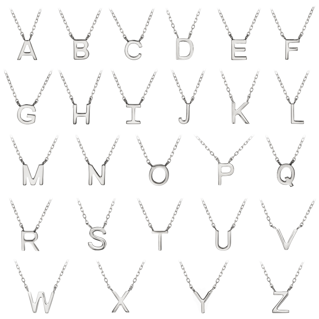Solid White Gold Miniature Initial Letter Bracelet