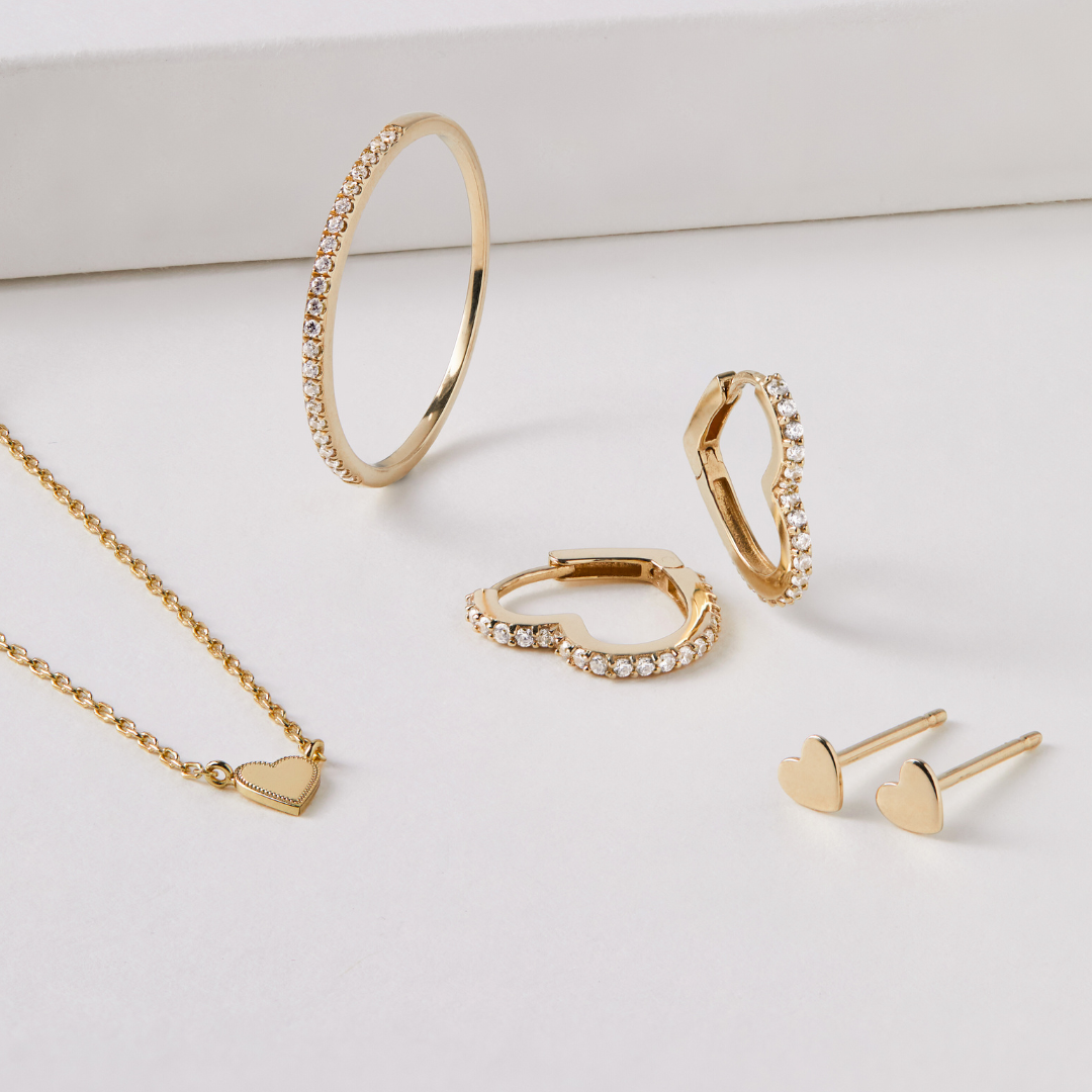 Gold Diamond Style Heart Huggie Hoop Earrings