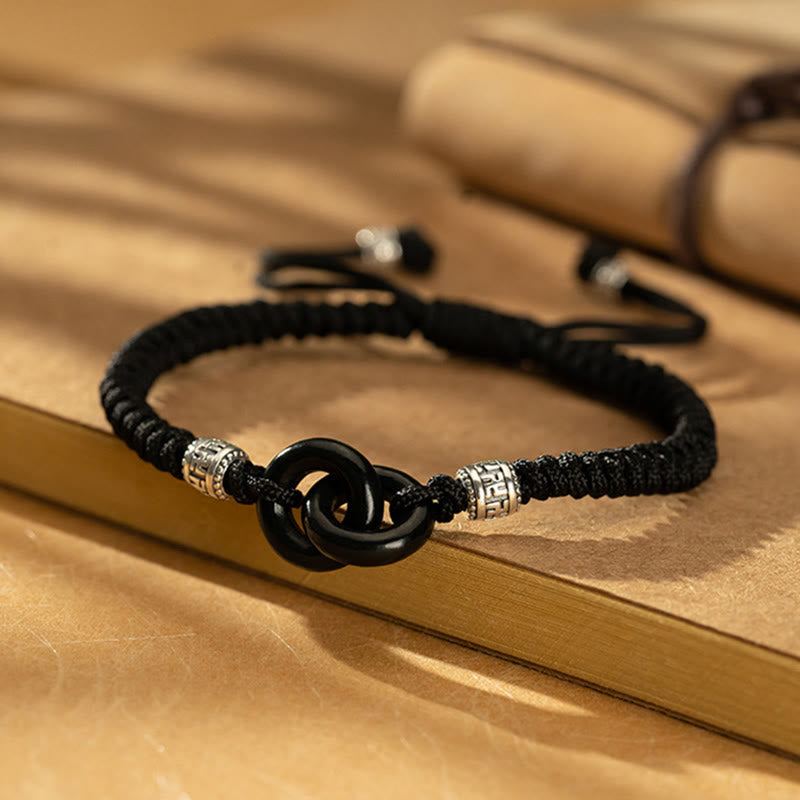Pulsera de la suerte con piedras de Buda, jade negro hetiano natural, doble hebilla de la paz y símbolo de la esvástica, en plata de ley 925